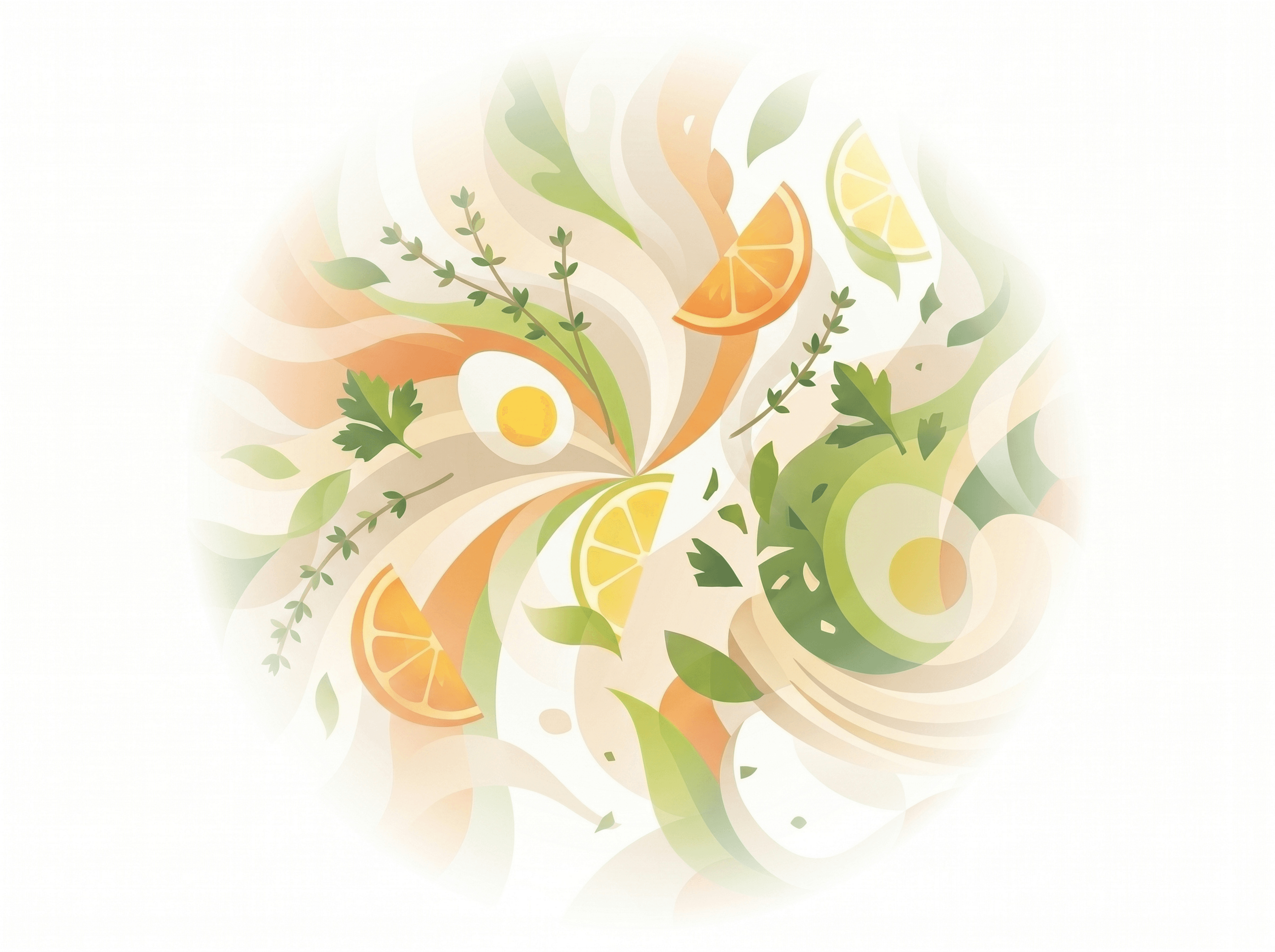 Swirls of pasta, herbs, and steam
